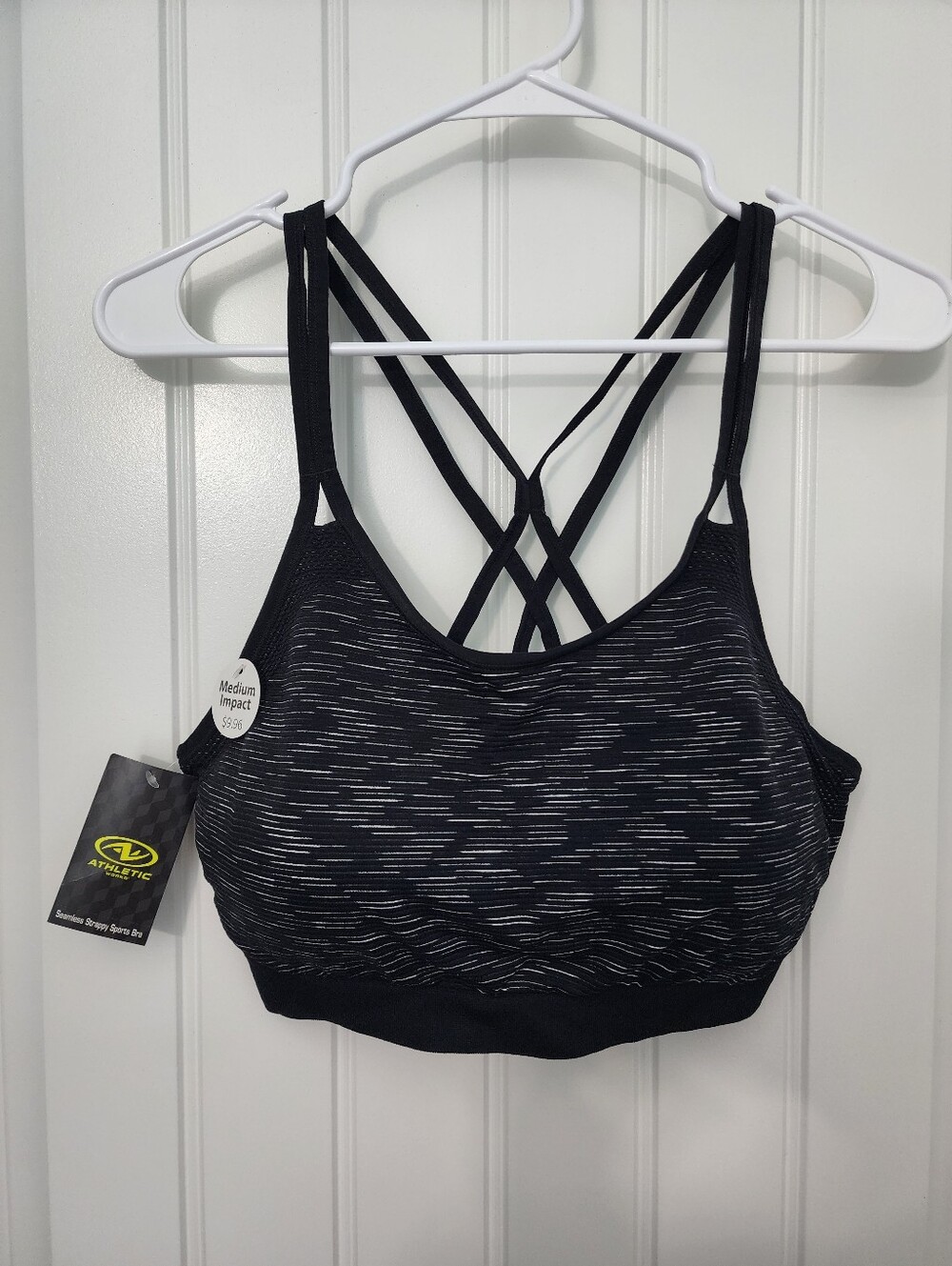 NEW! Athletic Works Black Space Dye Seamless Strappy Sports Bra, Size XXL